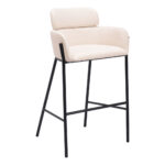 30-Inch Beige and Black Fabric and Steel Bar Stool