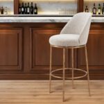 32 Inch Beige and Gold Modern Swivel Bar Stool
