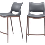 25 Inch Dark Gray Brown Faux Leather Low Back Bar Stools (Set of 2)