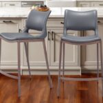 25 Inch Dark Gray Brown Faux Leather Low Back Bar Stools (Set of 2)