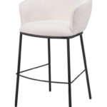 30-Inch Ivory and Black Shearling Steel Bar Stool