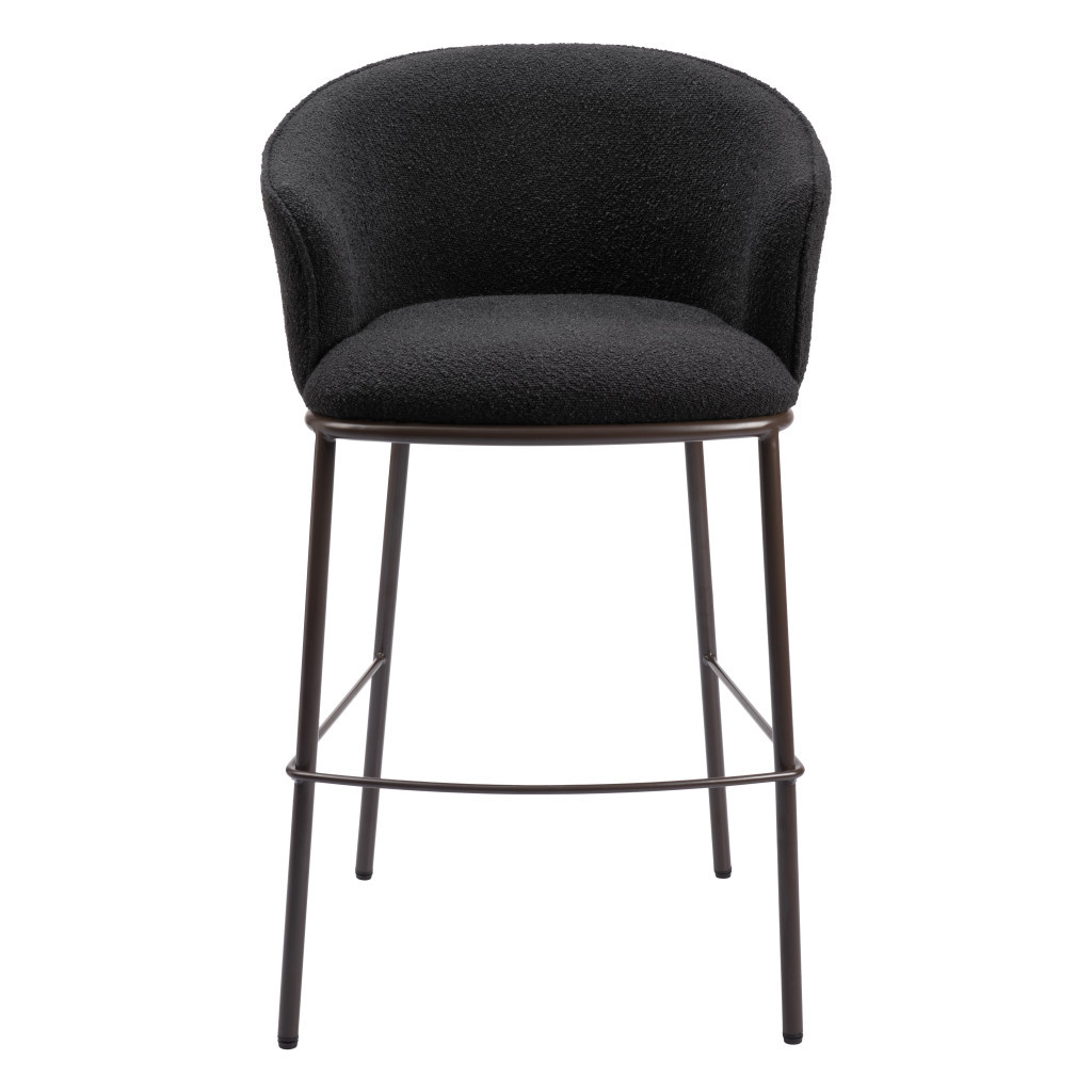 30 Inch Black Shearling and Bronze Steel Bar Stool 2 30 Inch Black Shearling and Bronze Steel Bar Stool - Image 2