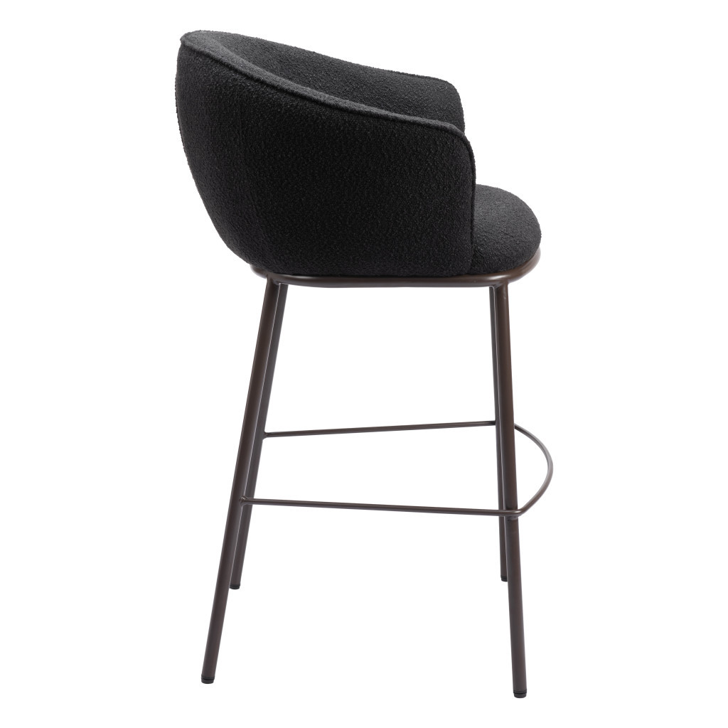 30 Inch Black Shearling and Bronze Steel Bar Stool 6 30 Inch Black Shearling and Bronze Steel Bar Stool - Image 6