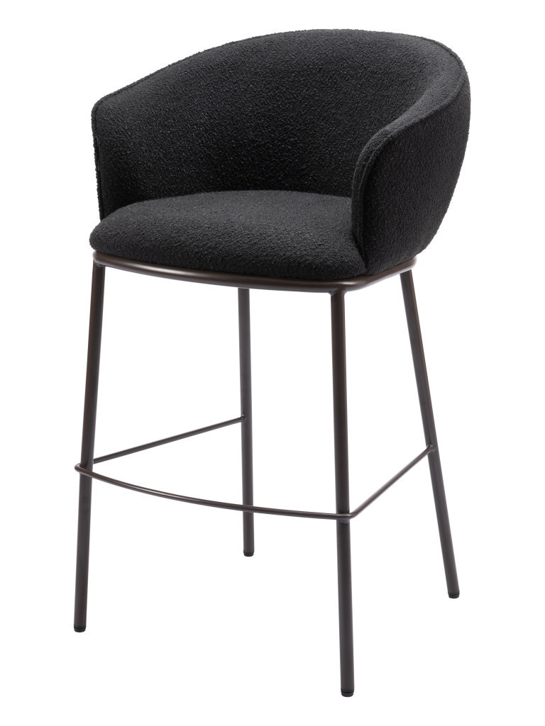 30 Inch Black Shearling and Bronze Steel Bar Stool 3 30 Inch Black Shearling and Bronze Steel Bar Stool - Image 3