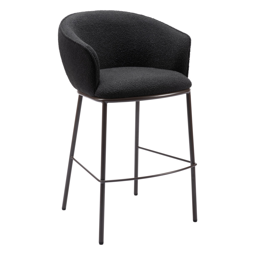 30 Inch Black Shearling and Bronze Steel Bar Stool 5 30 Inch Black Shearling and Bronze Steel Bar Stool - Image 5