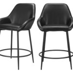 25 Inch Black Faux Leather Steel Bar Stools with Arms (Set of 2)