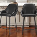 25 Inch Black Faux Leather Steel Bar Stools with Arms (Set of 2)