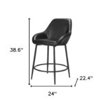 25 Inch Black Faux Leather Steel Bar Stools with Arms (Set of 2)