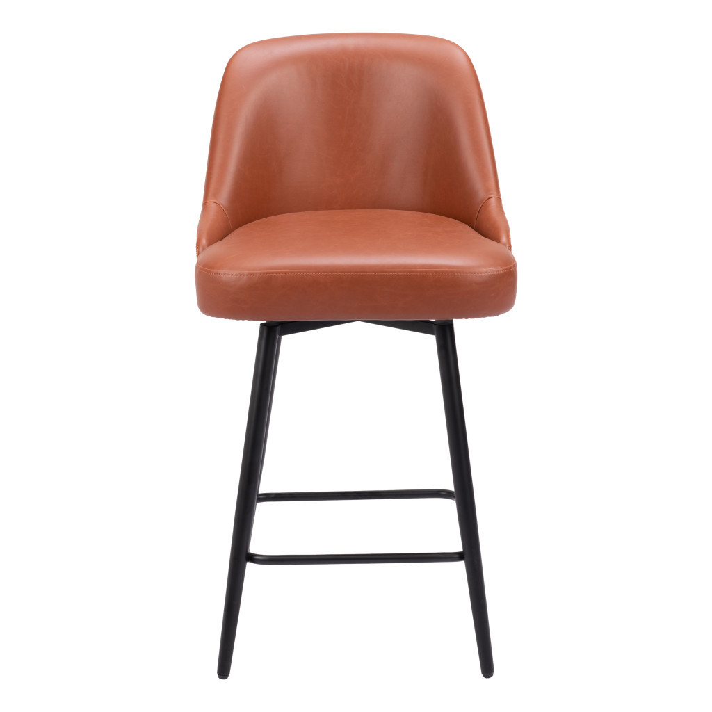 26-Inch Brown and Black Faux Leather Modern Swivel Bar Stool 2 26-Inch Brown and Black Faux Leather Modern Swivel Bar Stool - Image 2