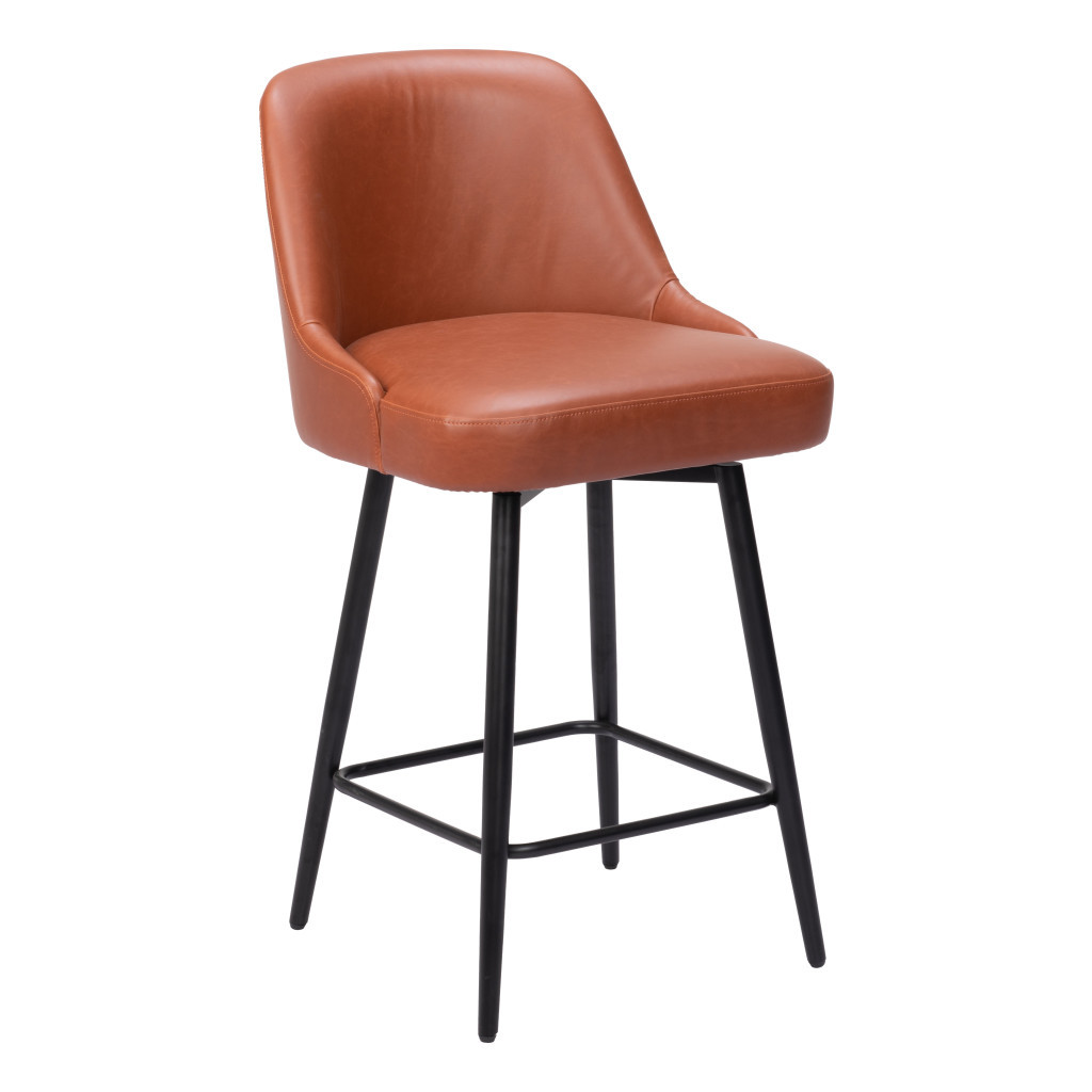 26-Inch Brown and Black Faux Leather Modern Swivel Bar Stool 7 26-Inch Brown and Black Faux Leather Modern Swivel Bar Stool - Image 7