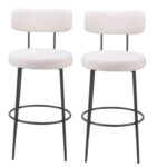 29 Inch Ivory and Black Shearling Modern Bar Stools (Set of 2)
