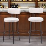 29 Inch Ivory and Black Shearling Modern Bar Stools (Set of 2)