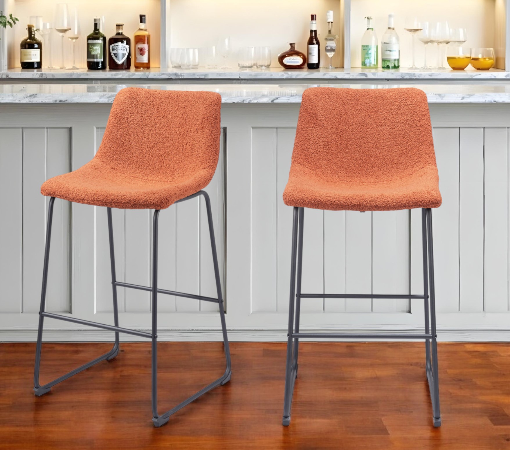 29 Inch Burnt Orange Shearling Steel Bar Stools (Set of 2) 1 29 Inch Burnt Orange Shearling Steel Bar Stools (Set of 2)