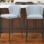 26 Inch Gray and Black Modern Bar Stools with Back (Set of 2)