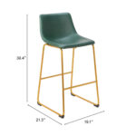 29 Inch Green and Gold Modern Bar Stools Set of 2