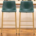 29 Inch Green and Gold Modern Bar Stools Set of 2