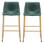 29 Inch Green and Gold Modern Bar Stools Set of 2