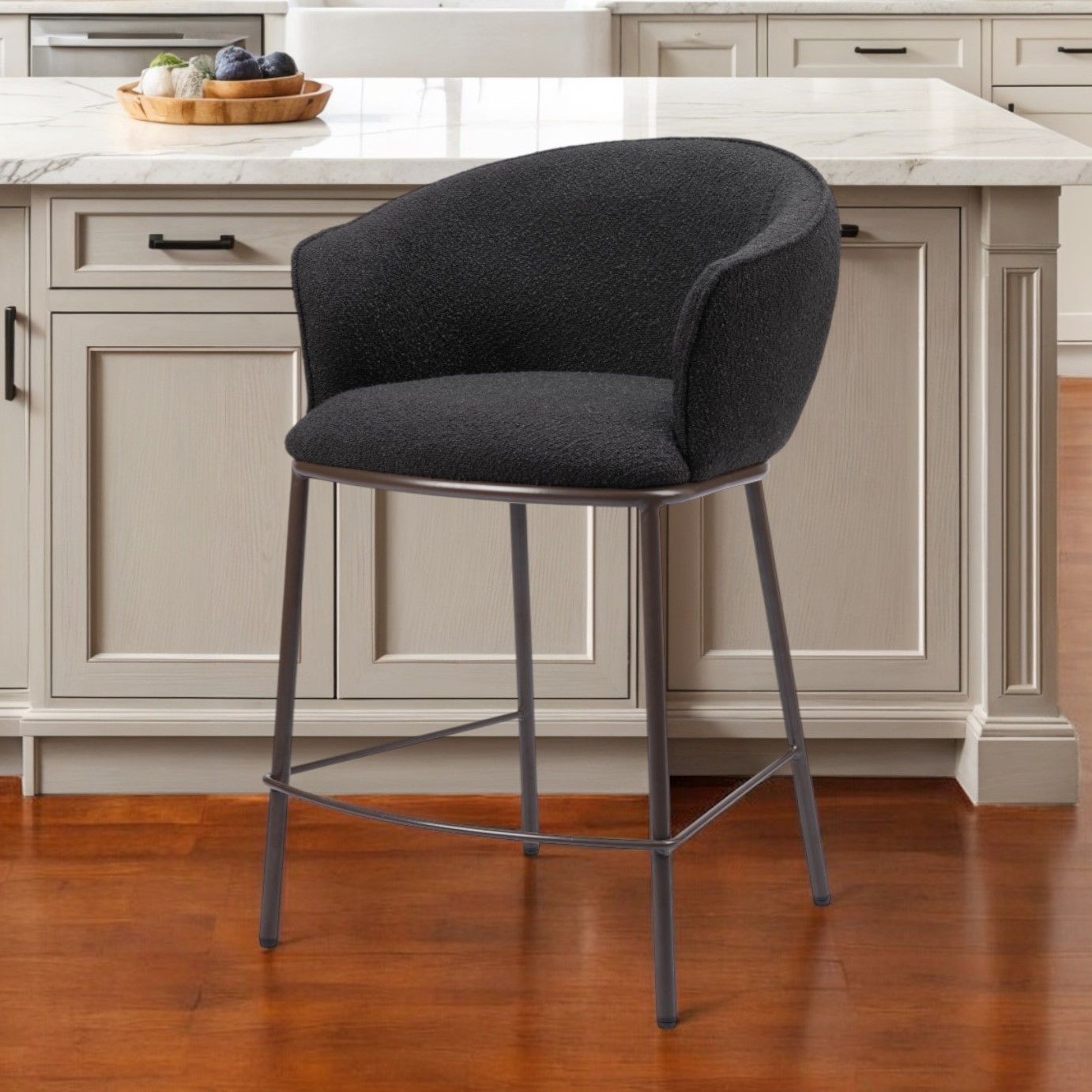 26-Inch Black and Bronze Shearling Steel Counter Height Bar Stool 1 26-Inch Black and Bronze Shearling Steel Counter Height Bar Stool