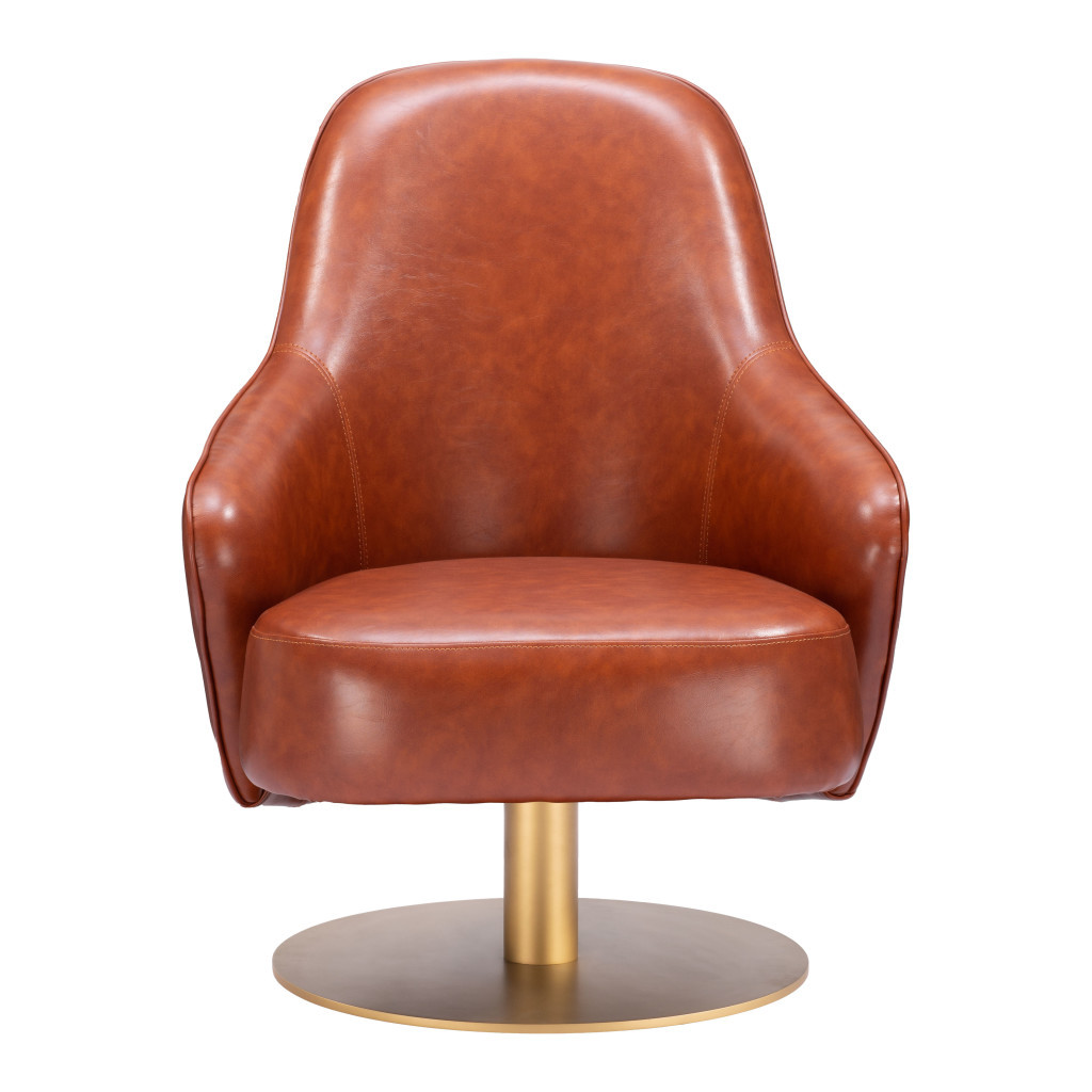 28-Inch Brown and Gold Modern Faux Leather Swivel Chair 2 28-Inch Brown and Gold Modern Faux Leather Swivel Chair - Image 2