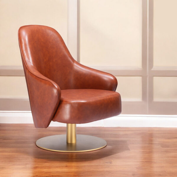 28-Inch Brown and Gold Modern Faux Leather Swivel Chair