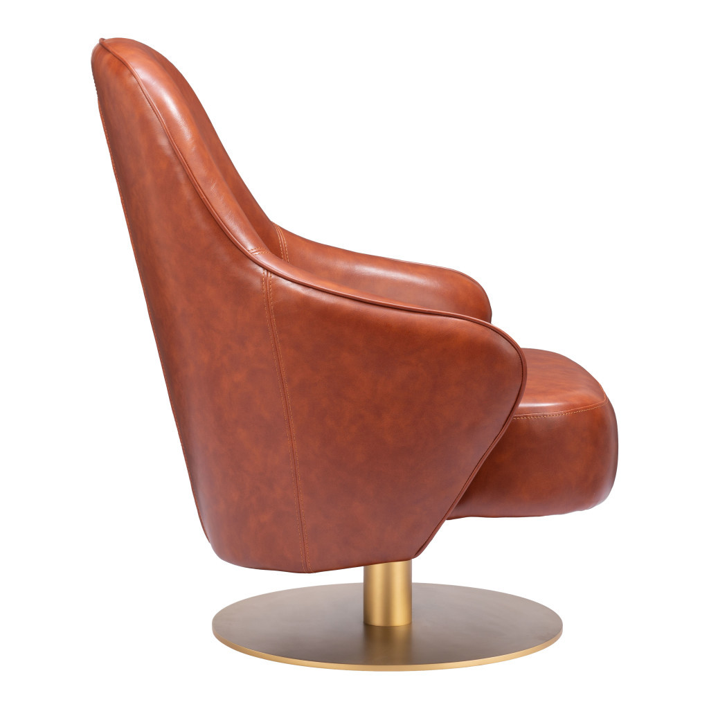 28-Inch Brown and Gold Modern Faux Leather Swivel Chair 3 28-Inch Brown and Gold Modern Faux Leather Swivel Chair - Image 3