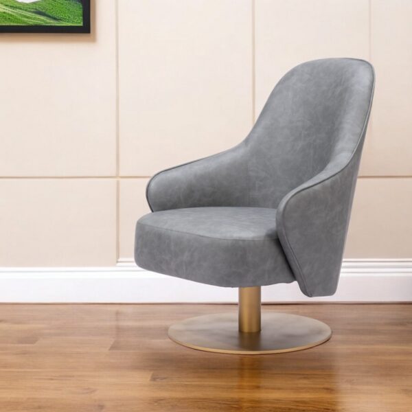 28-Inch Gray and Gold Faux Leather Swivel Armchair