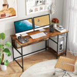 55 Inch Computer Desk with Charging Station and Storage Shelf