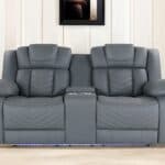 Light Gray Faux Leather Power Reclining Loveseat With Storage