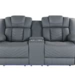 Light Gray Faux Leather Power Reclining Loveseat With Storage