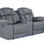 Light Gray Faux Leather Power Reclining Loveseat With Storage