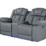 Light Gray Faux Leather Power Reclining Loveseat With Storage