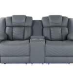 Light Gray Faux Leather Power Reclining Loveseat With Storage
