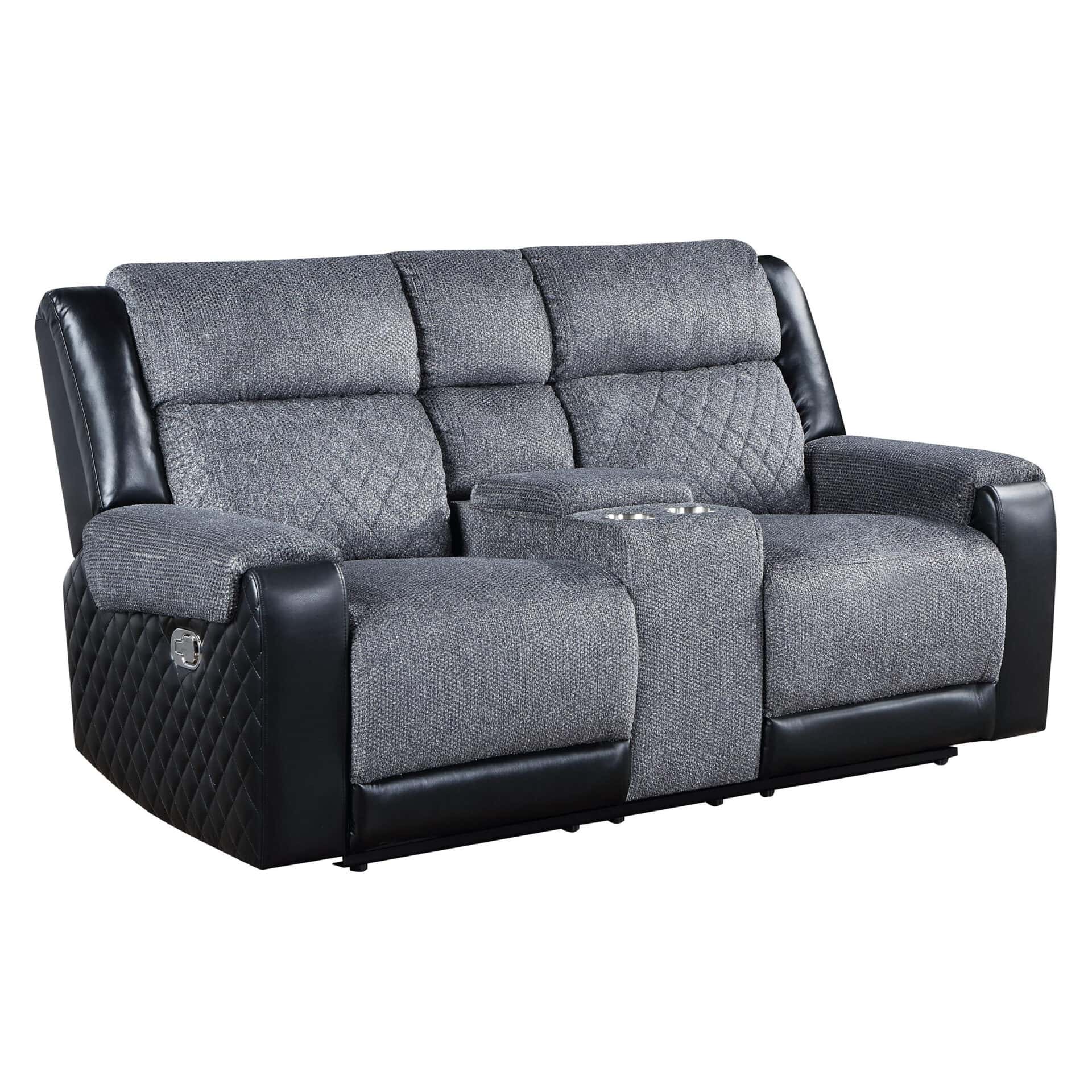 Gray and Black Reclining Loveseat With Storage and Cup Holders 3 Gray and Black Reclining Loveseat With Storage and Cup Holders - Image 3