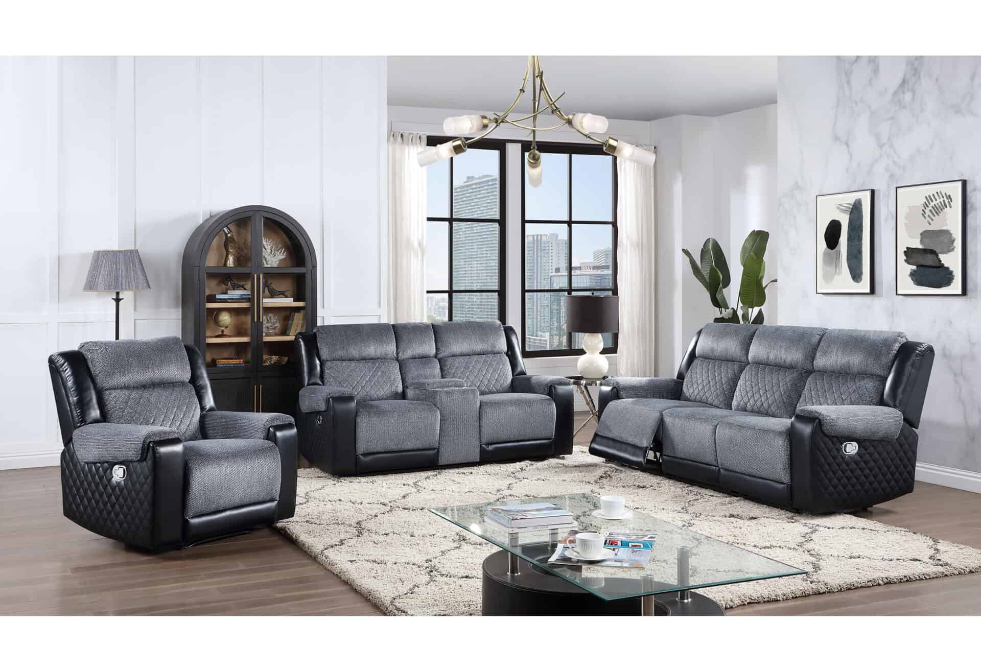 Gray and Black Reclining Loveseat With Storage and Cup Holders 9 Gray and Black Reclining Loveseat With Storage and Cup Holders - Image 9