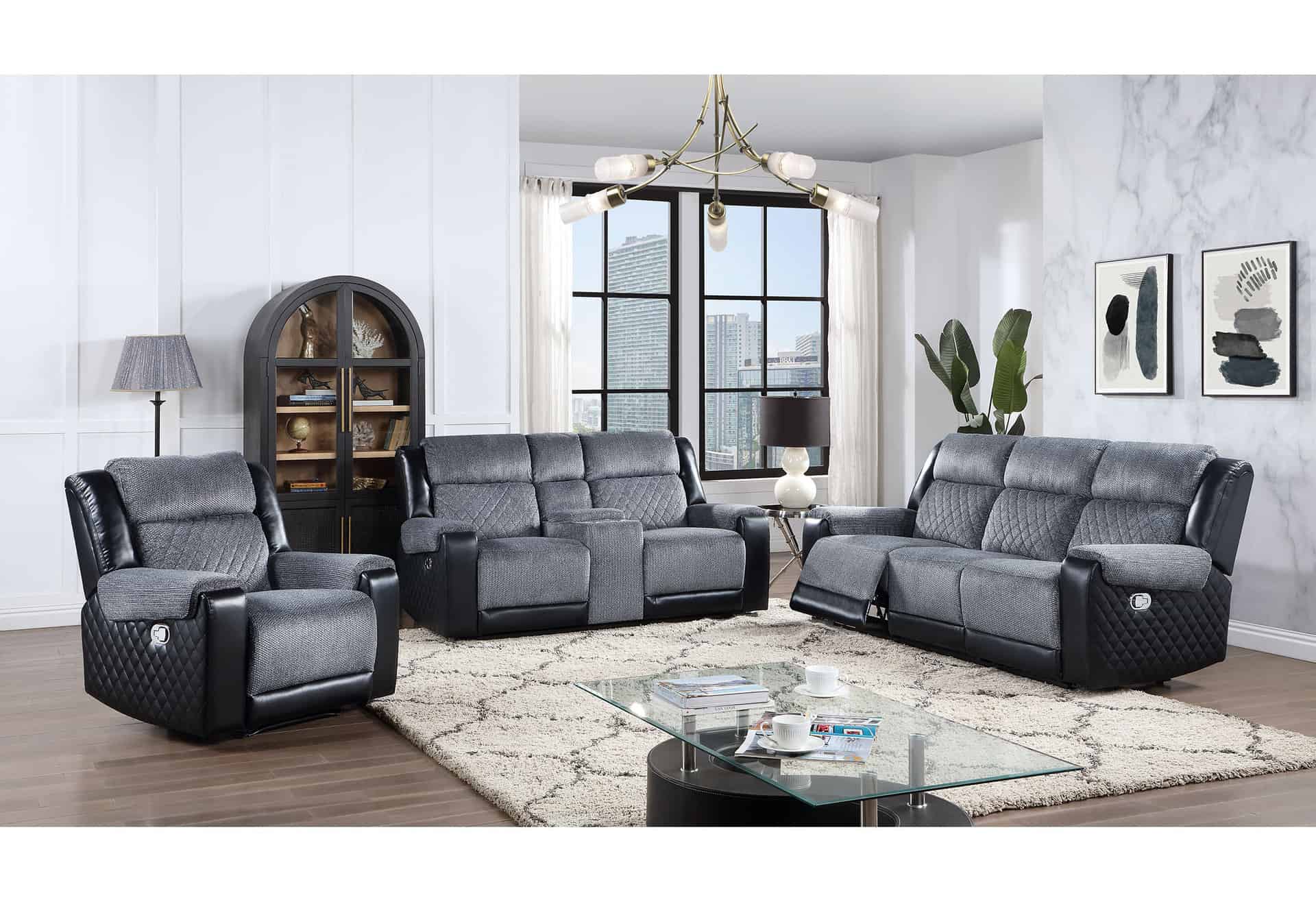 Gray and Black Reclining Loveseat With Storage and Cup Holders 18 Gray and Black Reclining Loveseat With Storage and Cup Holders
