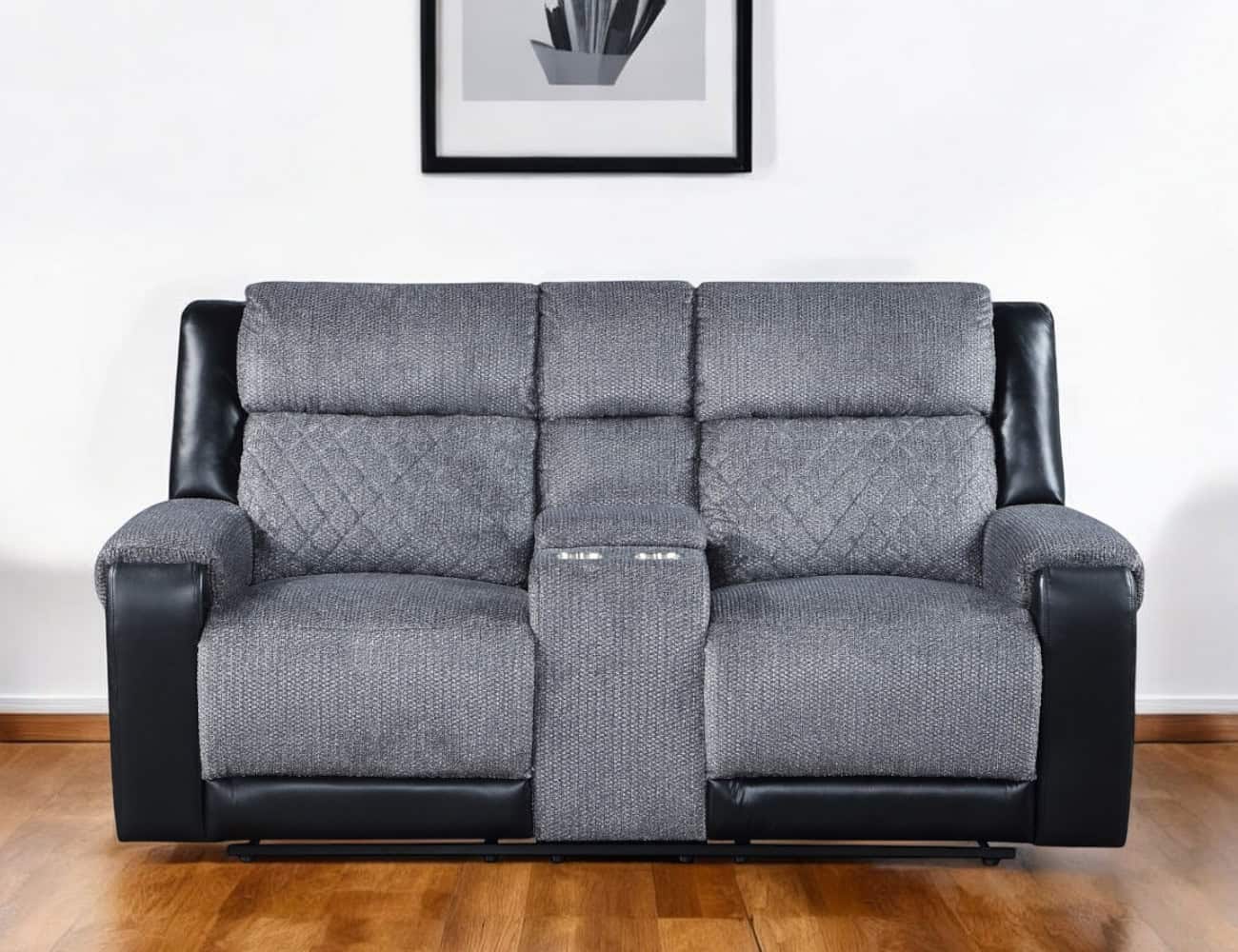 Gray and Black Reclining Loveseat With Storage and Cup Holders 1 Gray and Black Reclining Loveseat With Storage and Cup Holders