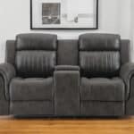 Gray Faux Leather Reclining Loveseat With Storage and Cup Holders