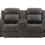 Gray Faux Leather Reclining Loveseat With Storage and Cup Holders