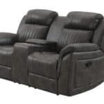 Gray Faux Leather Reclining Loveseat With Storage and Cup Holders