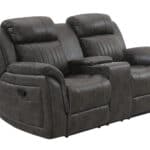Gray Faux Leather Reclining Loveseat With Storage and Cup Holders