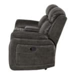 Gray Faux Leather Reclining Loveseat With Storage and Cup Holders