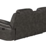 Gray Faux Leather Reclining Loveseat With Storage and Cup Holders