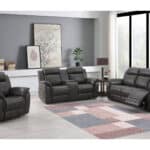 Gray Faux Leather Reclining Loveseat With Storage and Cup Holders