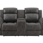 Gray Faux Leather Reclining Loveseat With Storage and Cup Holders
