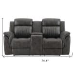 Gray Faux Leather Reclining Loveseat With Storage and Cup Holders