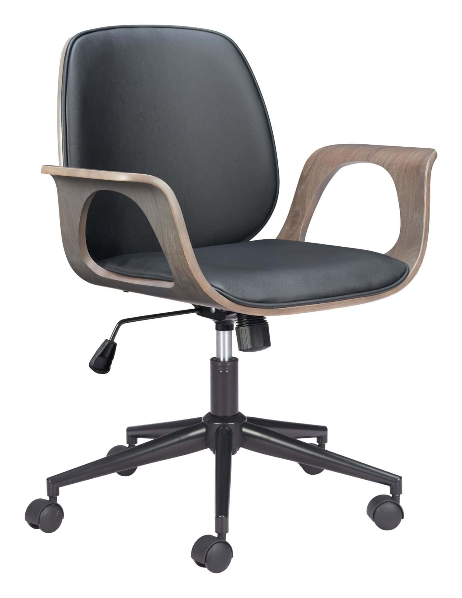 Black Faux Leather Adjustable Office Chair with Armrests and Wheels 1 Black Faux Leather Adjustable Office Chair with Armrests and Wheels