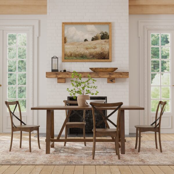 Burnished Dark Oak Rubberwood Farmhouse Trestle Dining Table