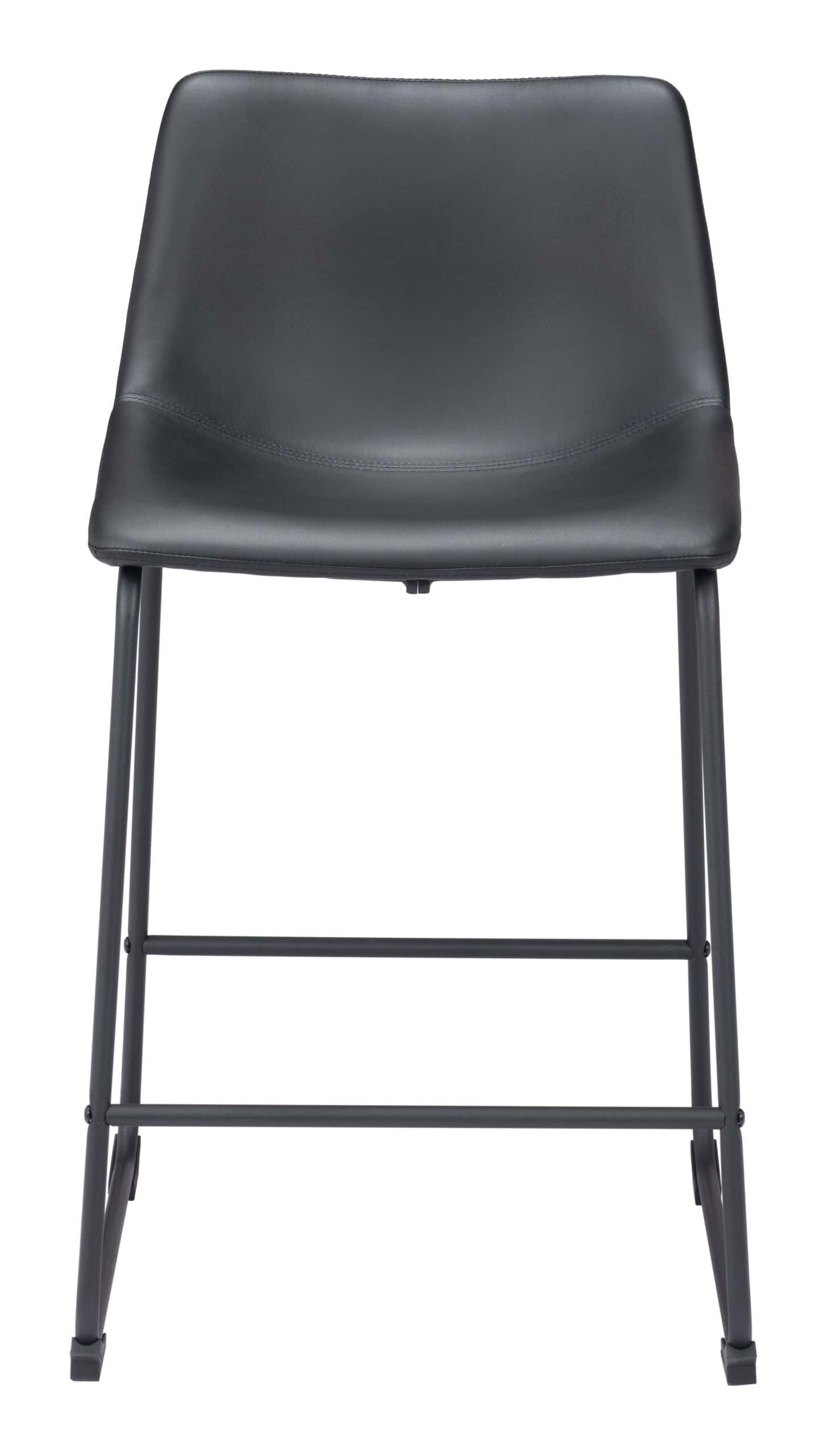 Black Faux Leather Counter Stool with Metal Base and Footrest (Set of 2) 4 Black Faux Leather Counter Stool with Metal Base and Footrest (Set of 2) - Image 4