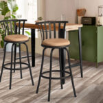 29" Brown and Black Swivel Bar Stools with Low Back, Set of 2 12 29" Brown and Black Swivel Bar Stools with Low Back, Set of 2