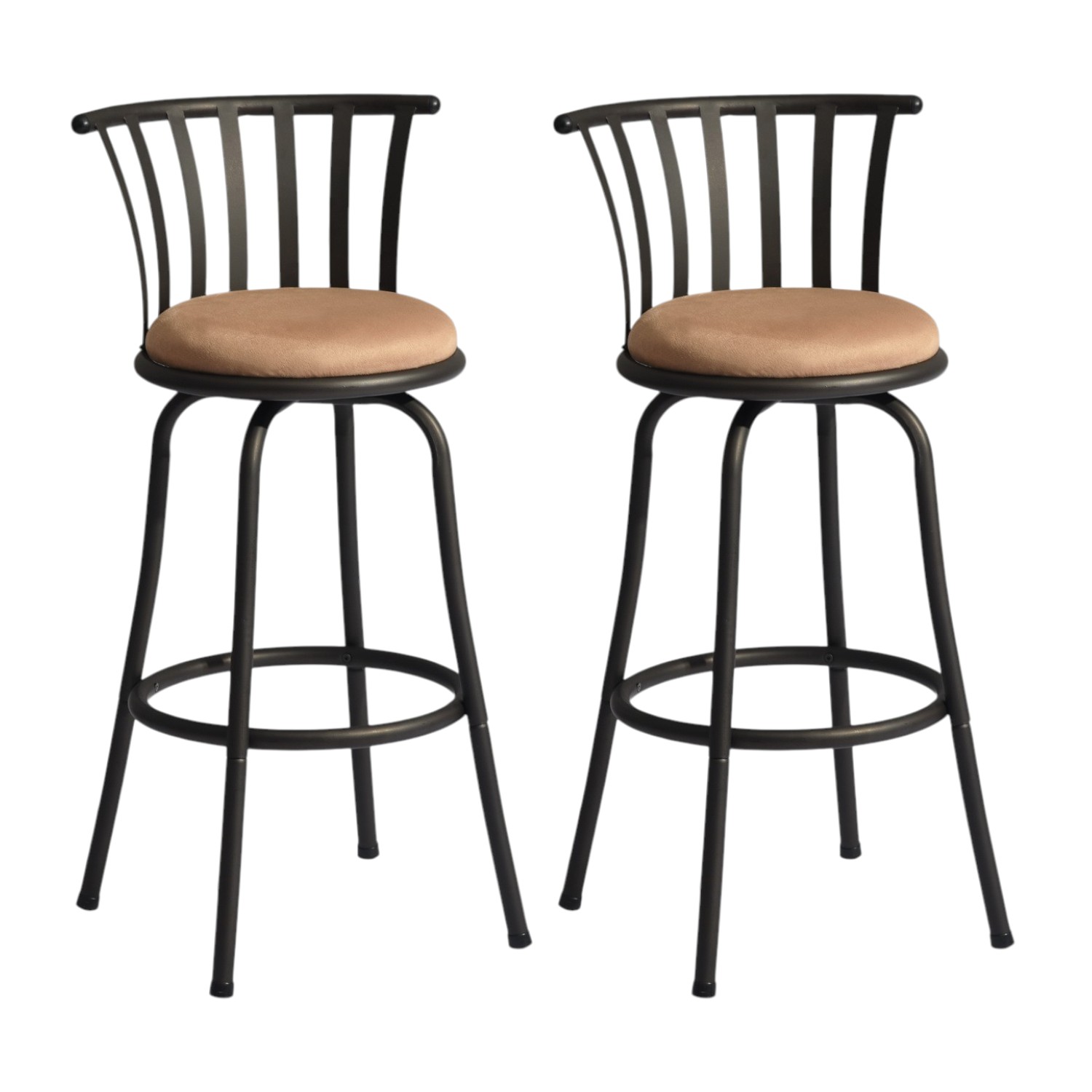 29" Brown and Black Swivel Bar Stools with Low Back, Set of 2 2 29" Brown and Black Swivel Bar Stools with Low Back, Set of 2 - Image 2
